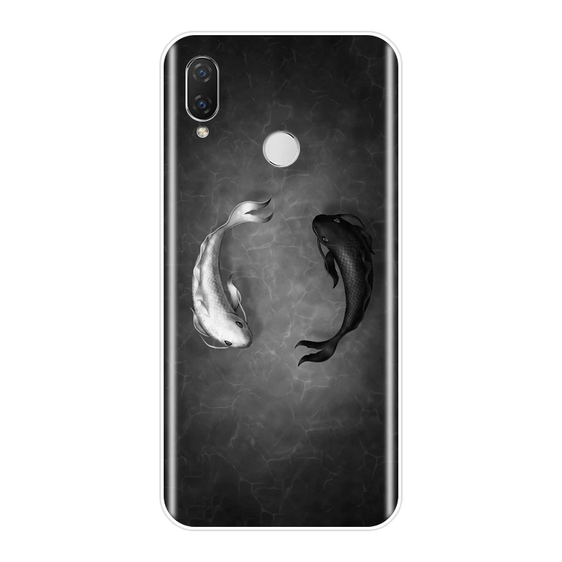 Силиконовый чехол из ТПУ для телефона Huawei Nova 2i 3 3I 3E 2 Lite Plus черный белый с рыбками