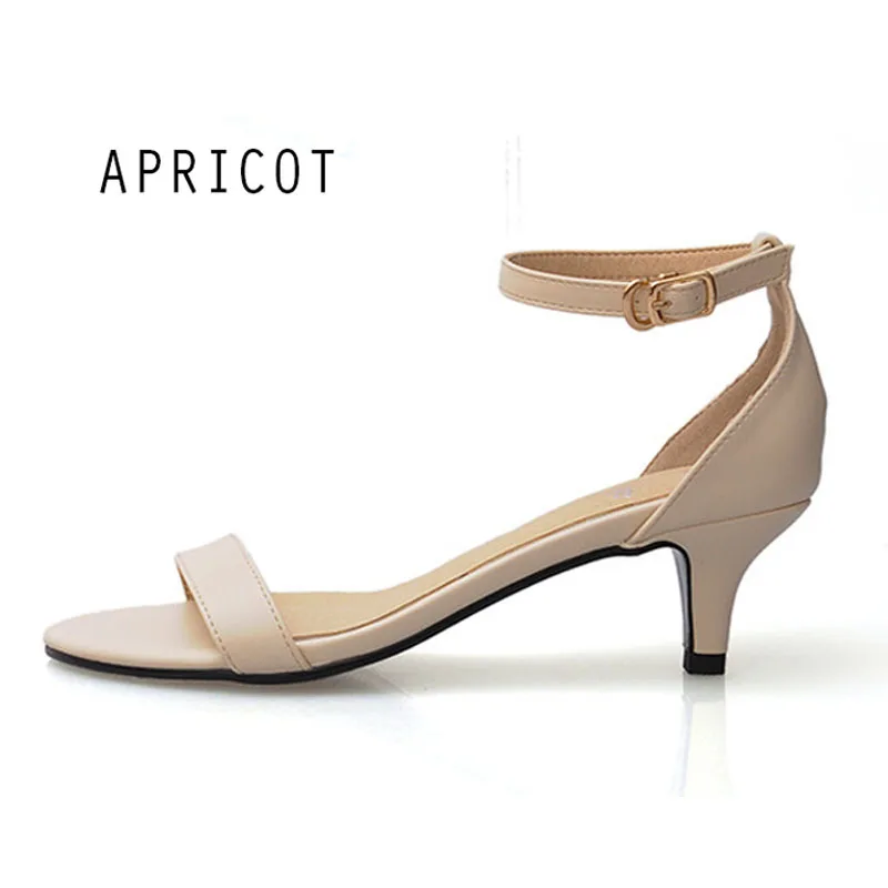 Apricot Новые летние модные повседневные женские босоножки на тонком каблуке; женская обувь с открытым носком и ремешком на щиколотке; обувь на среднем каблуке; размеры 34-41 - Цвет: Apricot