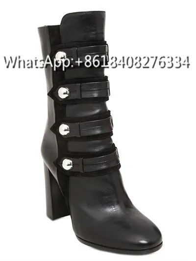 Мода Высокого Качества Из Натуральной Кожи Квадратных Высокий Каблук Черный