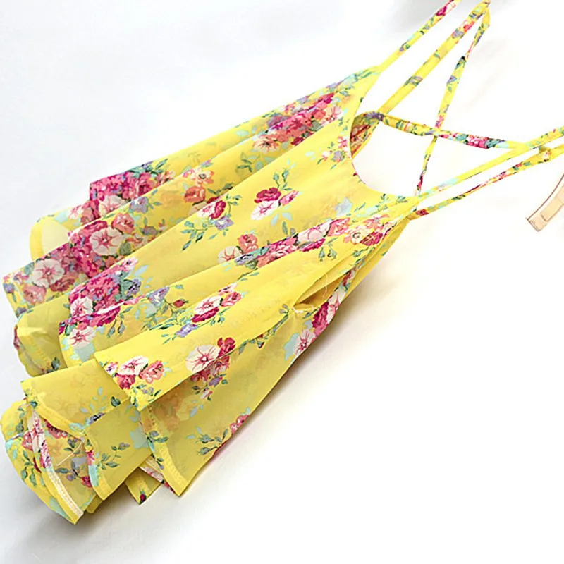 Женский шифоновый топ на бретельках с цветочным принтом летний укороченный без