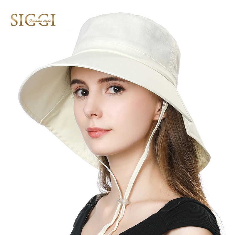 

FANCET Summer Spring Beach Women Sun Hat Femme Foldable Uv Cap Cotton Chin Cord Wide Brim Breathable Collapsible For Female 1005
