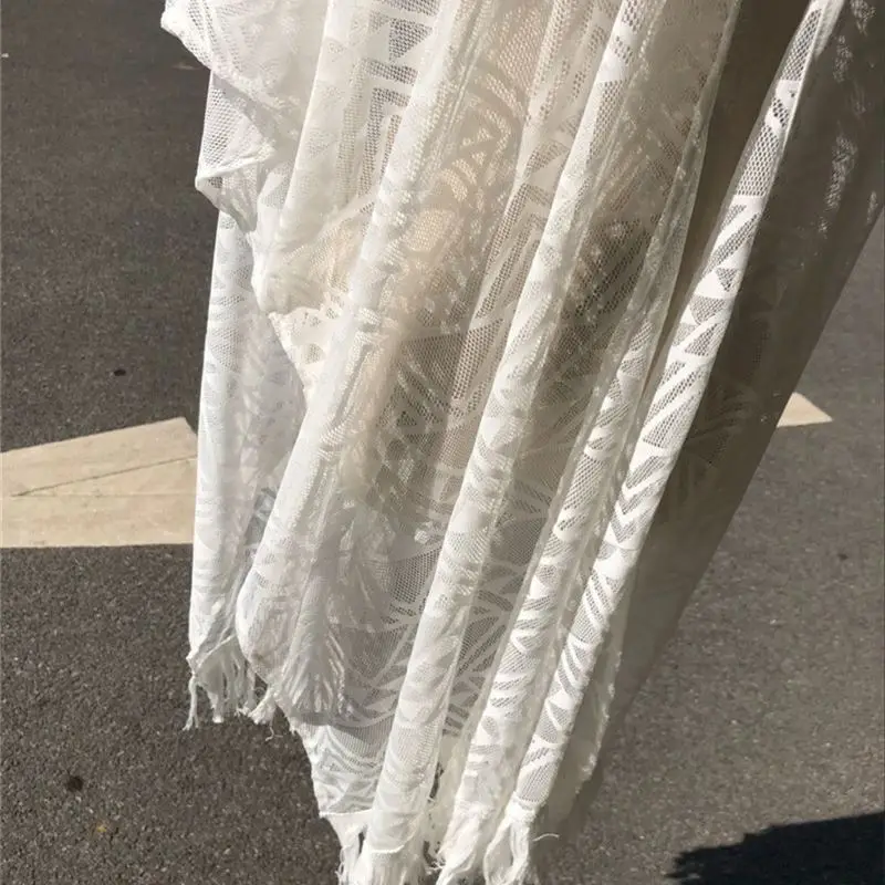 Boho вышивки кружева кисточкой кимоно прозрачный половина рукав Передняя Открыть