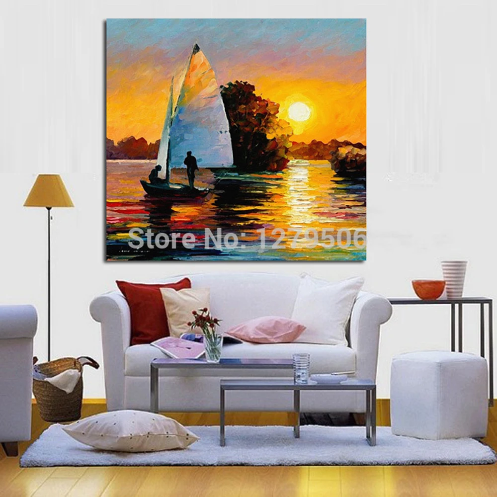 

Pure Handpainted Wall Stickers Beautiful Sea View Oil Painting On Canvas Sunset Scenery painting artwork for wall Decoration