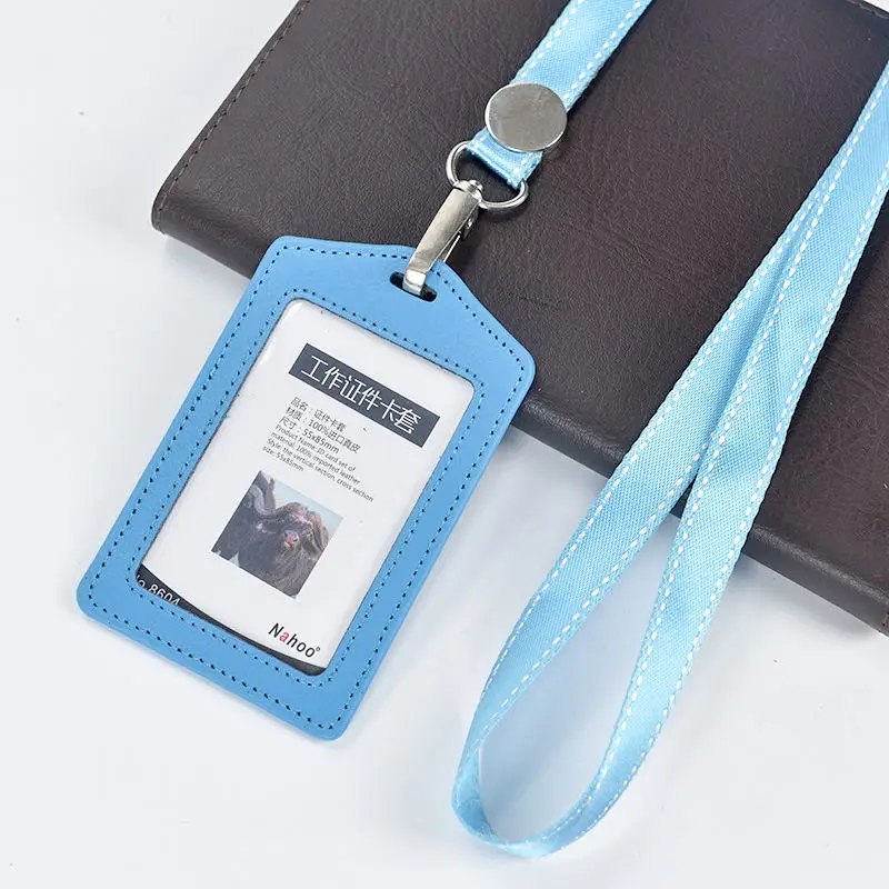 Light Blue Nahoo Подлинная кожа идентификационный значок держатель выставочный Персонал карты шнур Id значок медсестры держатель конфетный банк Кредитная и визитная карточка - Цвет: Light Blue