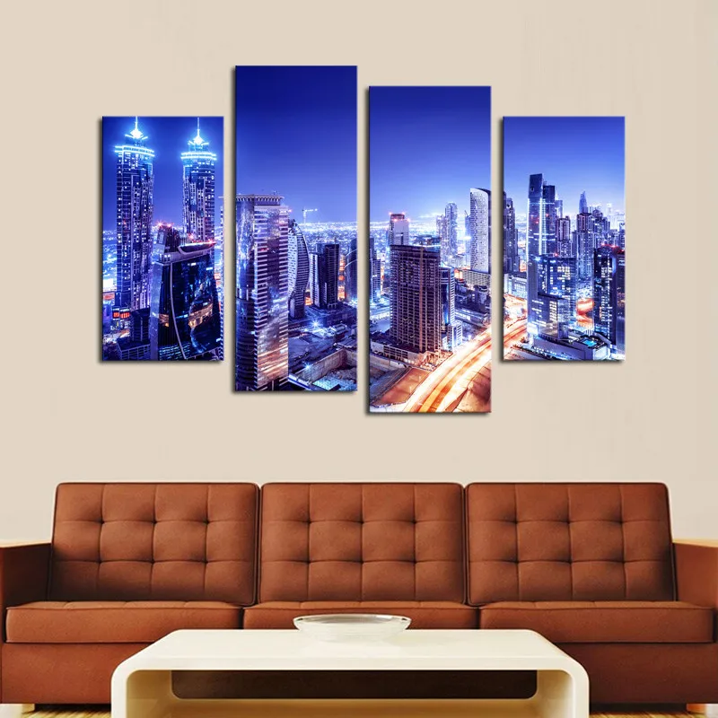 

Angel's Art 4pcs/Set Unframed Blue City Night View Print Home Decor Canvas Painting