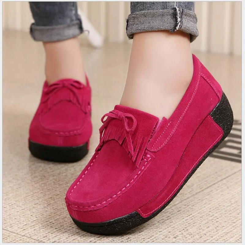 2021 Autumn Winter Women Shoes Ballet Cow Suede Leather Flat Platform Woman Casual Shoes Slip On Women's Loafers Moccasins Shoe
