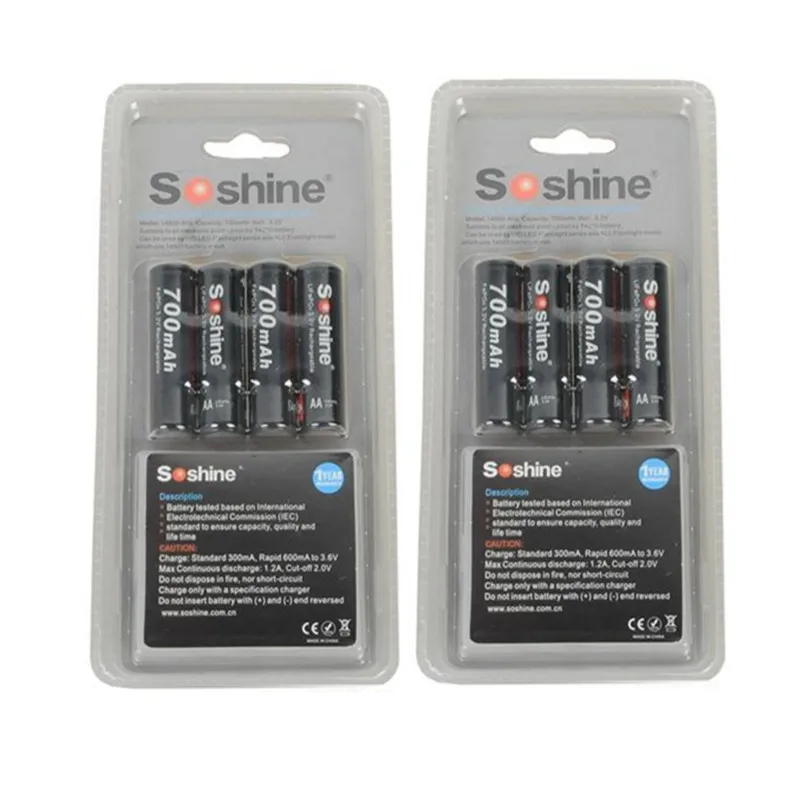 8 шт. аккумулятор Soshine 3 2 V LiFePO4 AA 14500 аккумуляторные батарейки защищенные крышкой