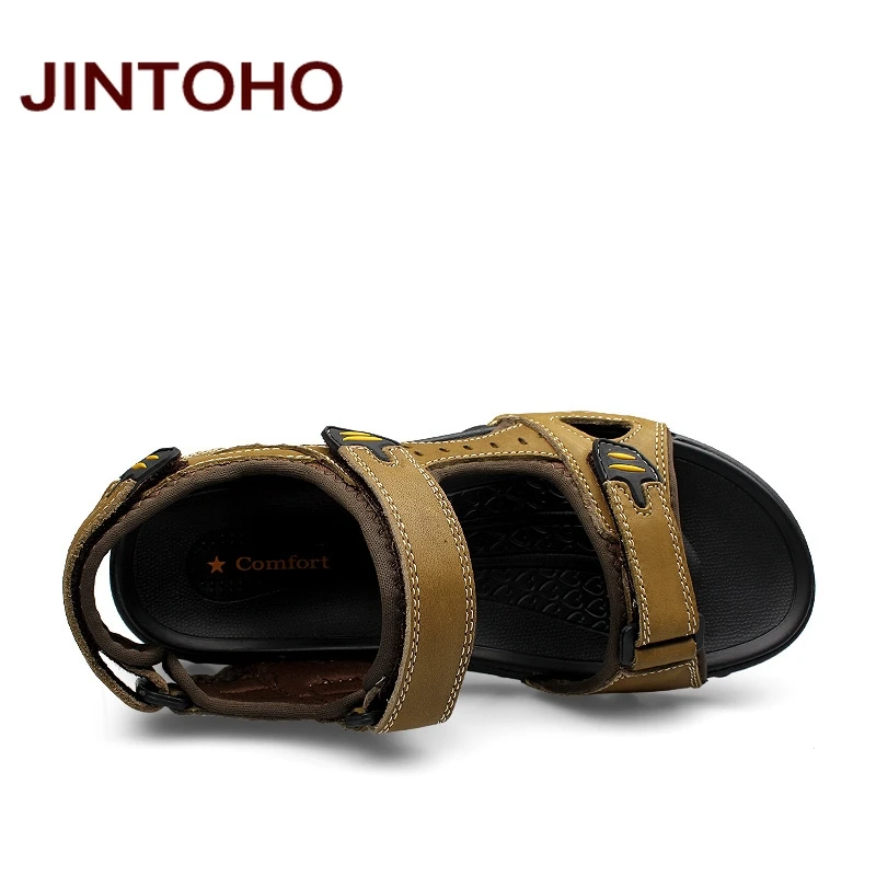 JINTOHO/модные мужские сандалии; кожаные сандалии с натуральным лицевым покрытием; повседневная мужская летняя обувь; пляжные сандалии с мягкой подошвой для мужчин