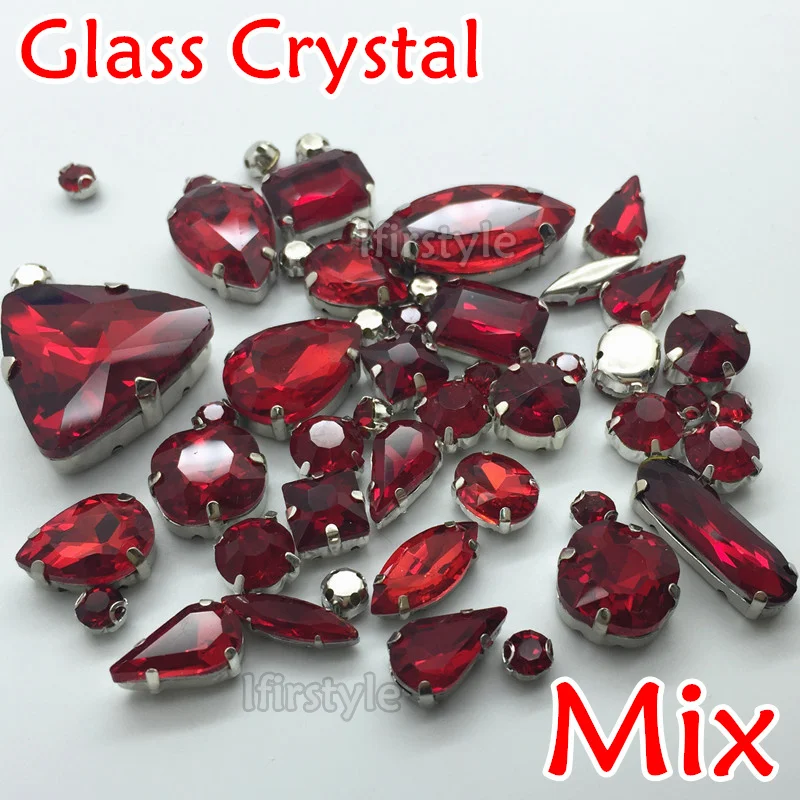 Стеклянный фантазийный камень Siam Red цвета с когтистой оправой для пришивания Navette Teardrop Rivoli Rectangle Oval Many Shapes Sewing Crystals.