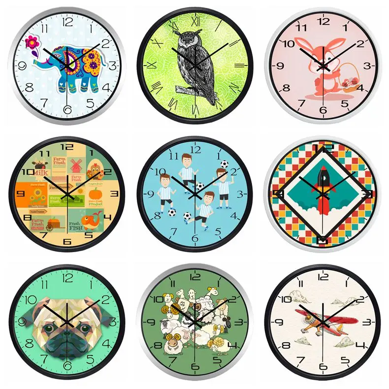 10 дюймовые круглые кварцевые металлические безопасные Мультяшные настенные