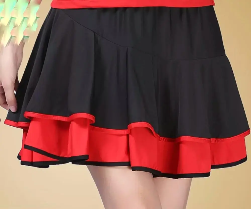 Black Red M-6XL, Женская Многоуровневая юбка, одежда для танца тенниса, разноцветная нижняя часть для упражнений со встроенными шортами для женщин - Цвет: Black Red