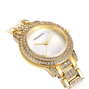 2018 Fashion Luxruy Rose Gold Lady Clock Full Rhinestone Shell Dial Exquisite Diamante Alloy Quartz Casual Dress Girl Gift Watch