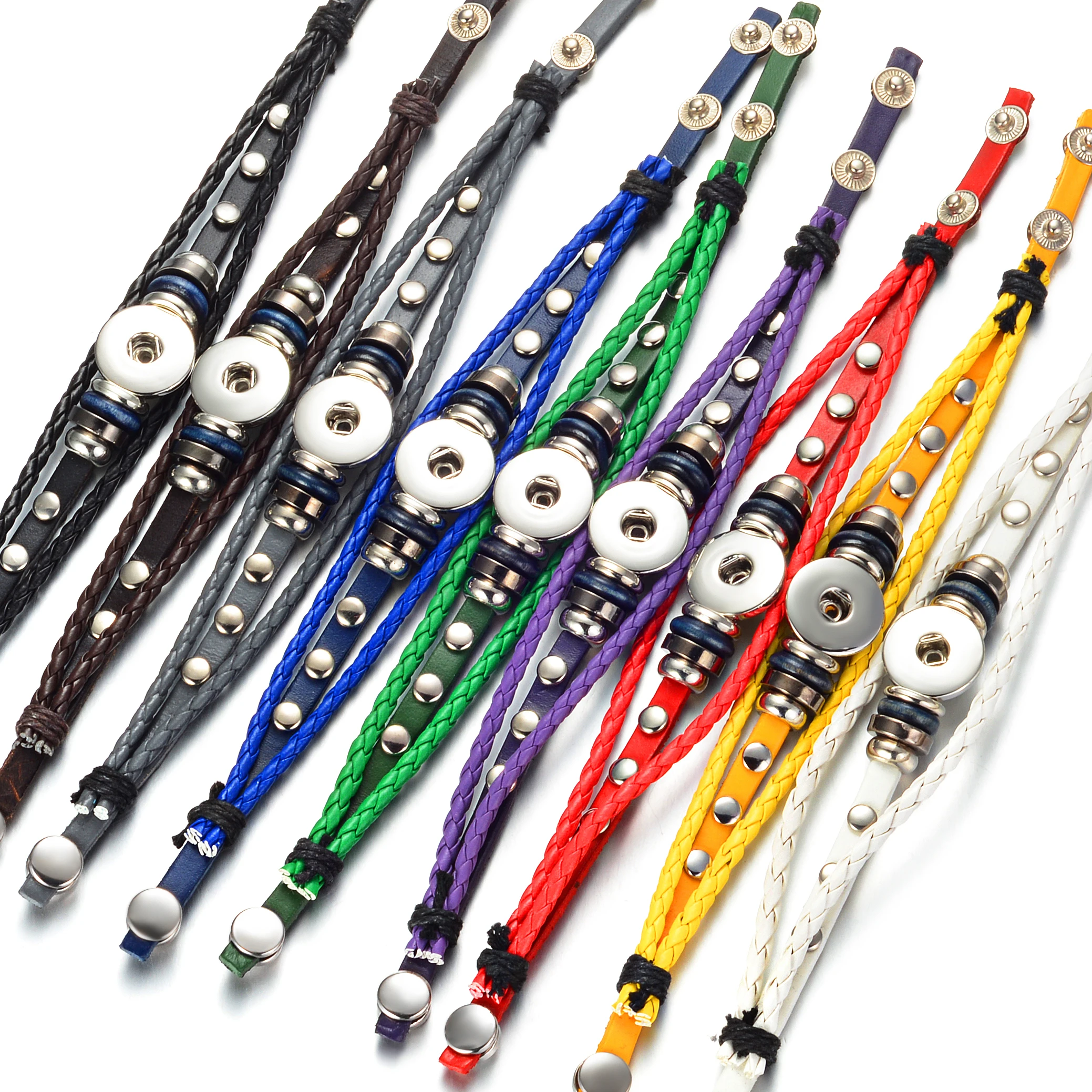 

Snap Charms Bracelet 18mm Vocheng Interchangeable Braided Leather Button Jewelry NN-461