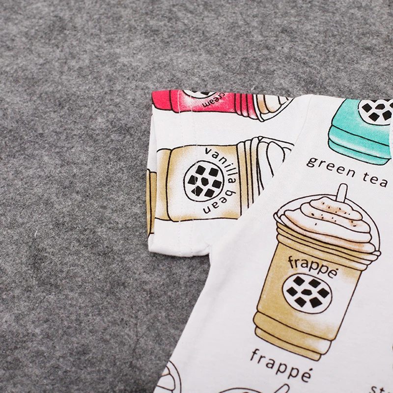 Одежда для малышей Лето 2017 г. Комбинезон с принтом кофейной чашки маленьких