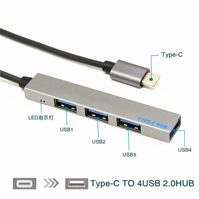 Сверхтонкий мини-порт Type-C-4 usb-хаб 4-портовый концентратор USB 3 0 C Type-C адаптер Ethernet |