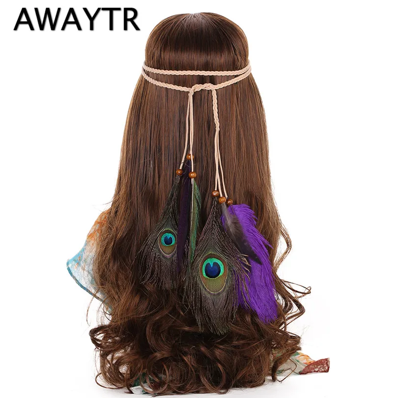 Женская повязка на голову AWAYTR модная Праздничная с перьями в стиле бохо