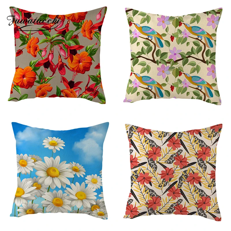 

Fuwatacchi Pink Rose Flowers Linen Cushion Cover Letter with Roses Throw Pillow Covers Peony Pillowcases 45X45 Square Pillowcase