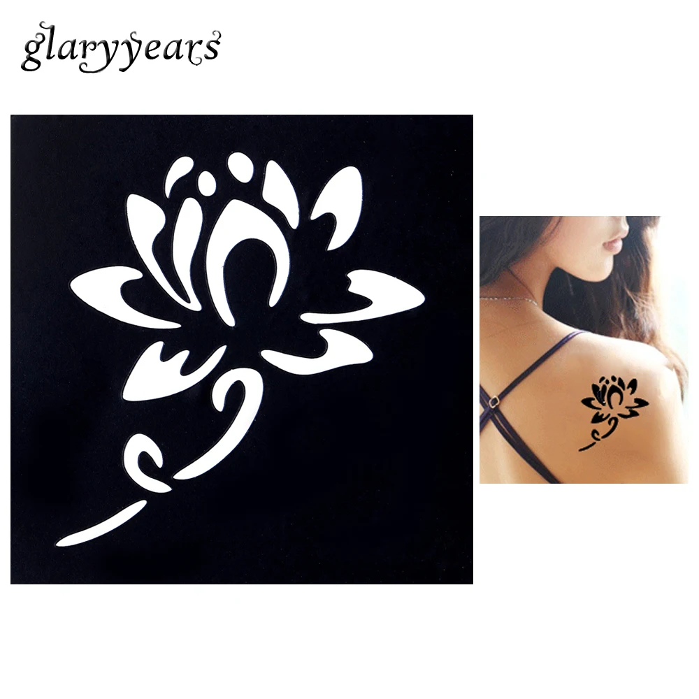 1 шт. водонепроницаемый трафарет для татуировки с цветущим лотосом|stickers and decals for
