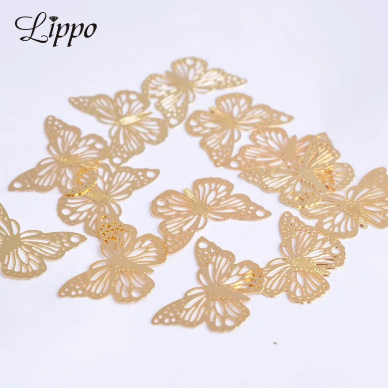 100pcs AC6132 Gold/Platinum Plated  Filigree Connector Butterfly Stamping Charm Pendant Jewelry slider Parts Necklace Making