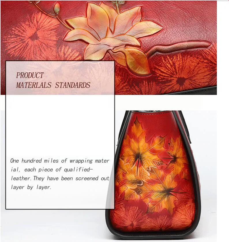 Women Genuine Leather bag new high-end Chinese style embossed handbag Shoulder bag Messenger bag Designer bag