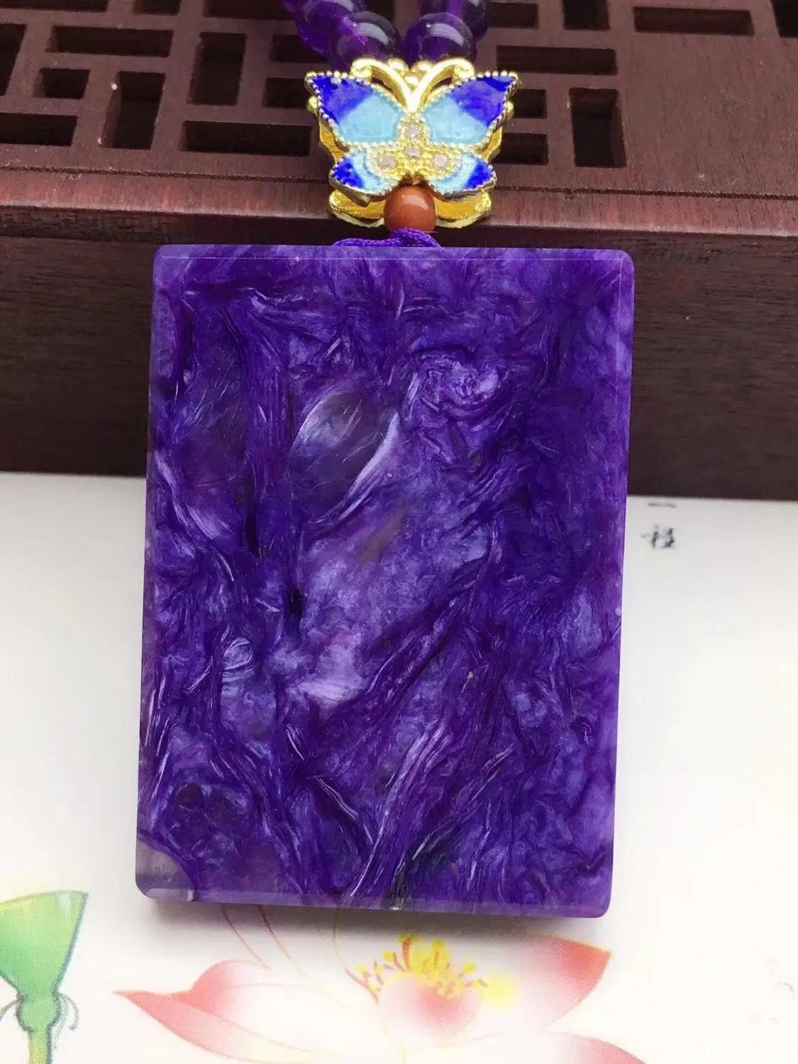 Новинка 2019 натуральный фиолетовый Charoite драгоценный камень женский мужской кулон