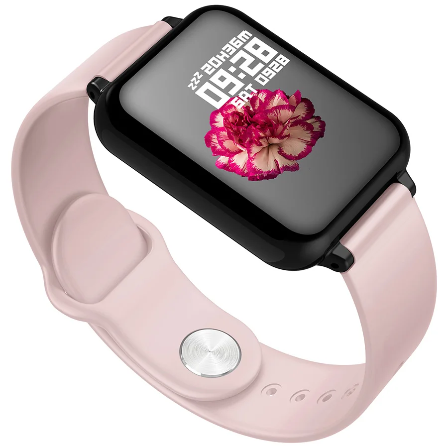 Pink glossy strap Умный Браслет B57, Смарт-часы, пульсометр, кровяное давление, уровень кислорода в крови, водонепроницаемый цветной экран, сообщение, пуш-ап - Цвет: Pink glossy strap
