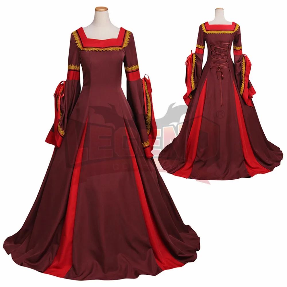 Алый Красный Средневековый Ренессанс викторианское платье костюм для взрослых