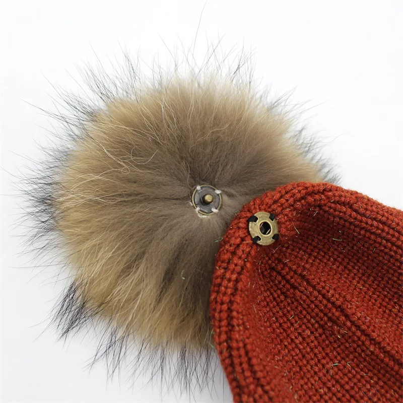 

Beanie Women Winter Warm Hat Real Raccoon Pom Pom Knit Cap Wool Headwear Soft Autumn Casual Outdoor Ski Skullies Snow Accessory