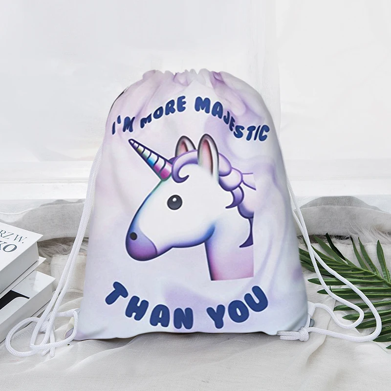 Kawaii Печати Drawstring Рюкзак мультфильм милый Единорог сумки на плечо для дома женщин