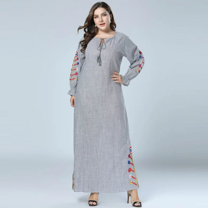 Хлопковое льняное Длинное Макси платье для женщин abaya Дубайский мусульманский