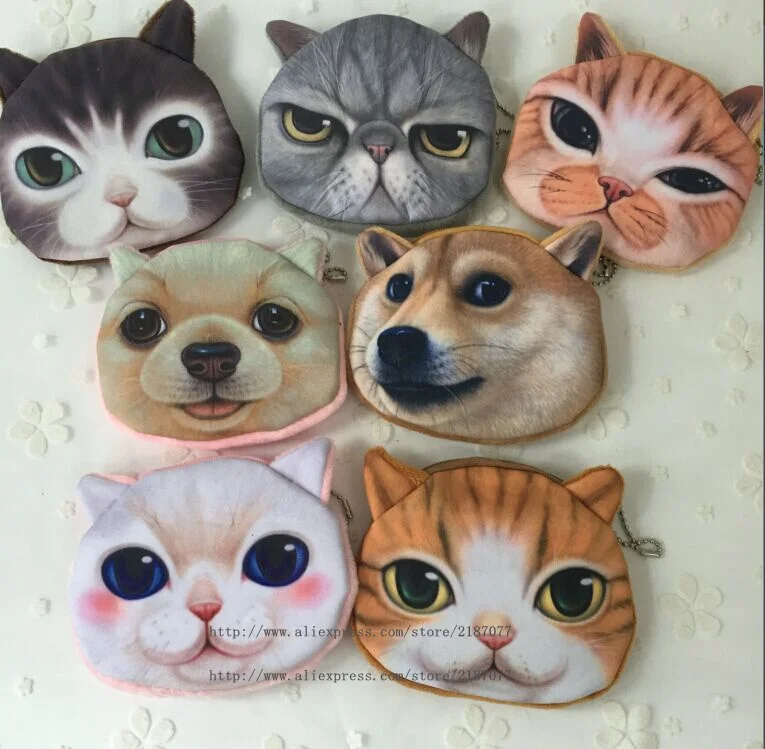 Новые Популярные 7 животных, котенок кошка и собаки плюшевый Кошелек для монет, подарок 10 см сумка для монет кошелек, Карманный Чехол-кошелек для мелочи, сумка для ключей