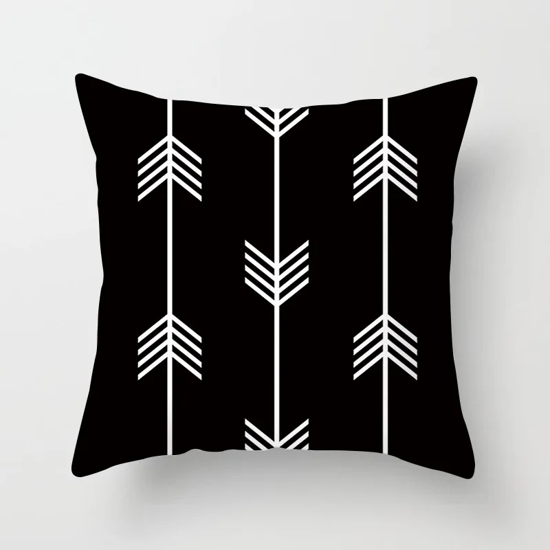 Черно белый полиэстеровый чехол для подушки с геометрическим рисунком|cushion cover