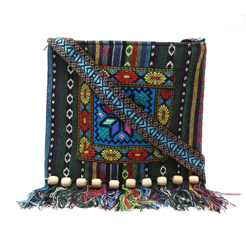 Unique Vintage Ethnic Shoulder Bag Embroidery Boho Hippie Tassel Tote Messenger