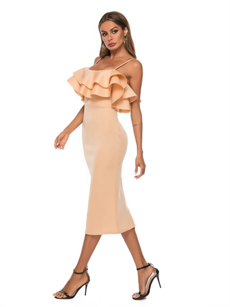 Женское платье Пари Элегантный Bodycon Спагетти ремень со складками с открытыми