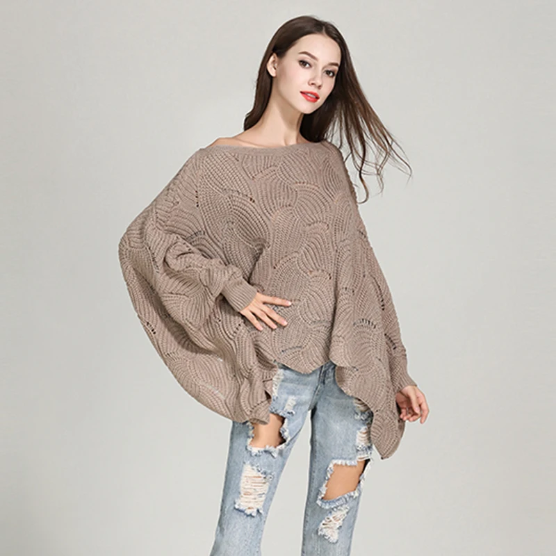 Для женщин Твердые Slash шеи Oversize сексуальные пуловеры свитер Femme выдалбливают