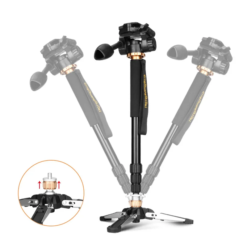 

QZSD Q158 3 in 1 Aluminum Professional Monopod Camera Video tripod Stand with rotary 1/4 screw Pan Head Carry Bag