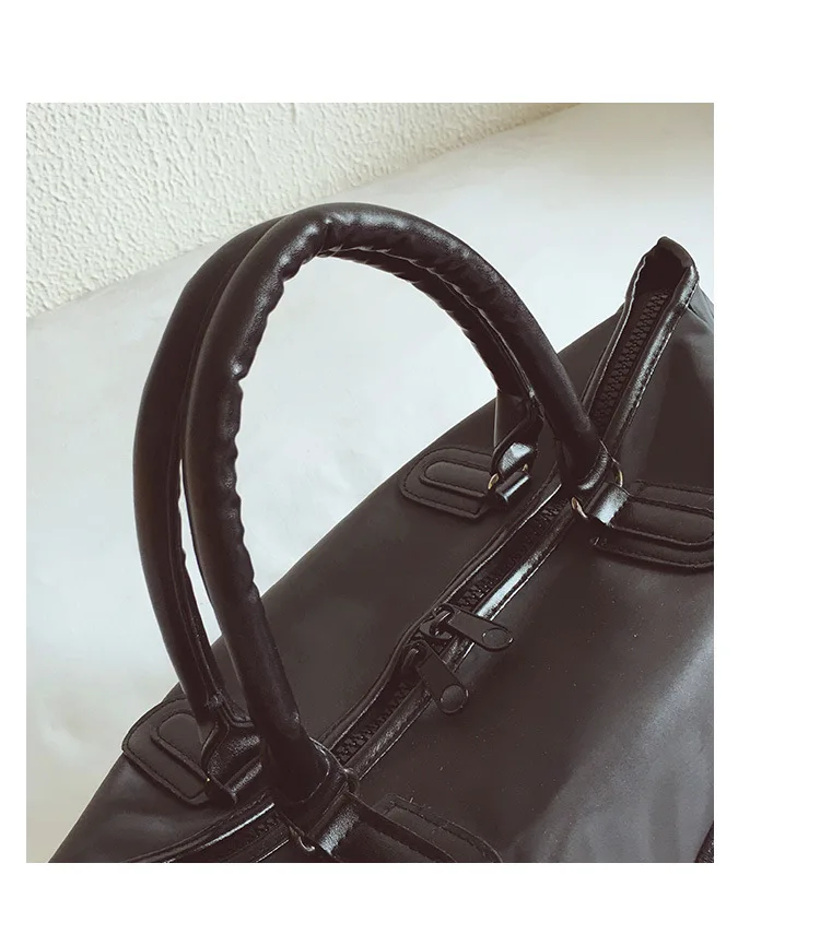 Fashion Casual PU Leather Travel Bags Black Couple Cartoon Dog Embroidery Overnight Weekend Bag Short Trip GYM Big Hand Luggage