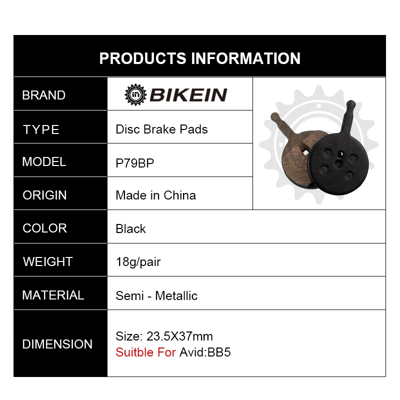 

BIKEIN 2 Pairs Mountain Bike MTB Black Resin Disc Brake Pads For AVID BB5 Semi-Metallic Hydraulic Disc Brake Pad Bicycle Parts