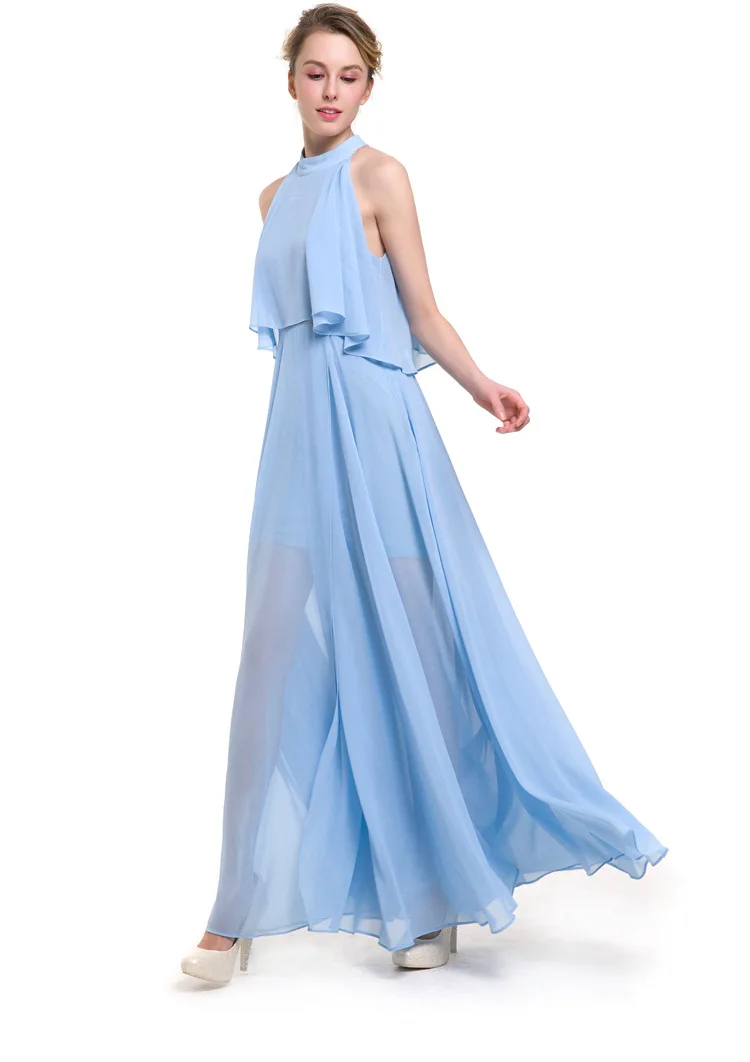 Женское шифоновое платье до щиколотки синее или фиолетовое длинное повседневные