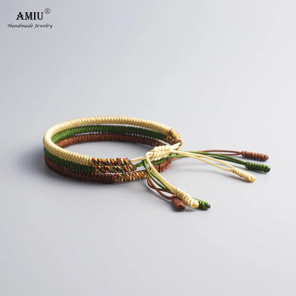 AMIU, 3 шт., тибетские ювелирные изделия, буддийские, хорошие, счастливые, очаровательные, тибетские браслеты и браслеты для женщин и мужчин, ручной работы, браслет с узелками