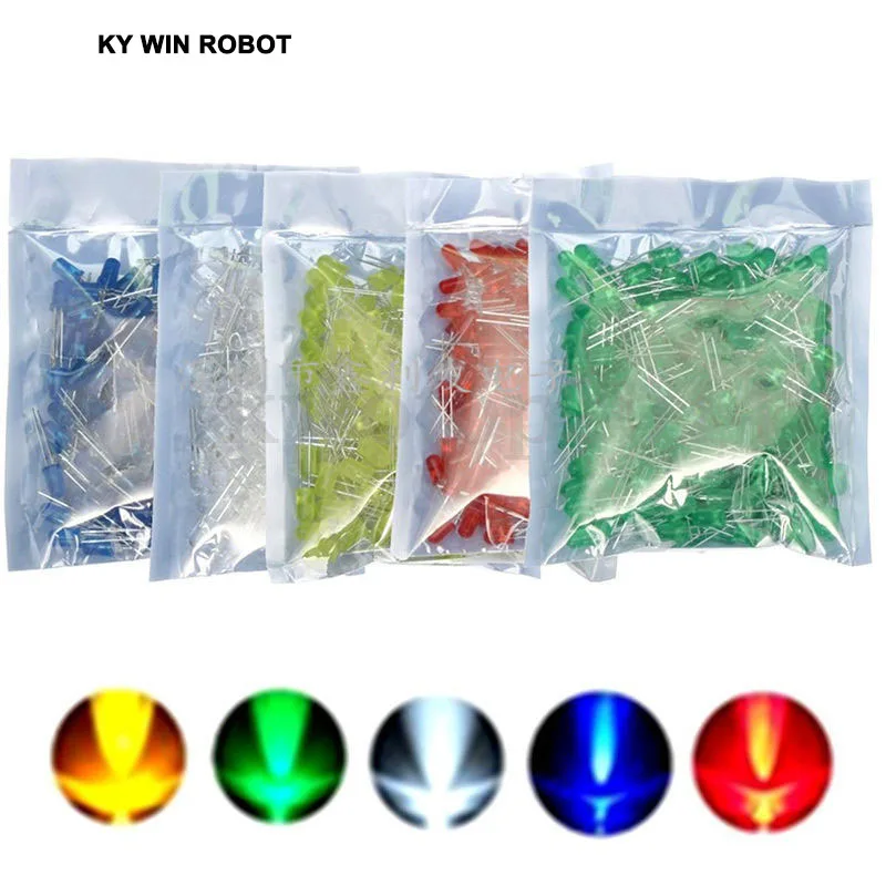 

1000Pcs/lot 5MM LED Diode Kit Mixed Color Red Green Yellow Blue White