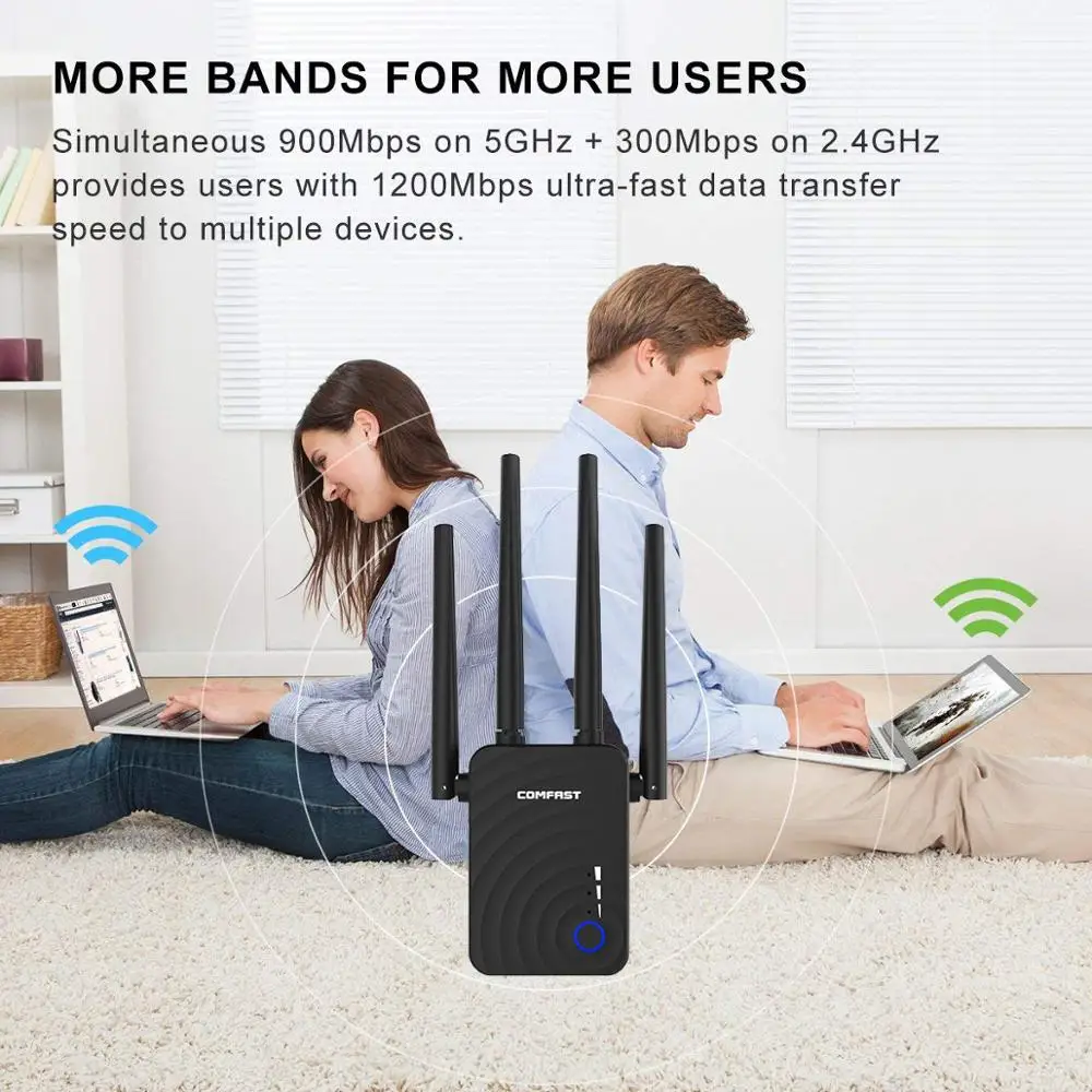Comfast 1200 Мбит/с Беспроводной Wifi ретранслятор Wi fi Ретранслятор Dual Band 2 4 & 5 8 ГГц с