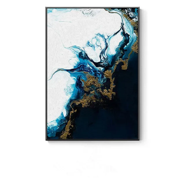 C Nordic Abstract Color Spalsh Blue Golden Canvas Painting Poster And Print Unique Decor Wall Art Pictures For Living Room Bedroom - Цвет: C
