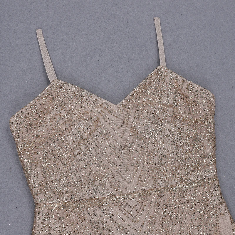 

Beateen 2019 Summer New Spaghetti Straps Lace Sleeveless V Neck Sequins Backless Bodycon Knee Length Slit Party Club Dress