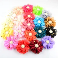 yundfly 5pcs 3 2 20 colors kids golden dots hair flowers with pearl rhinestone centre flat back for girls headwear