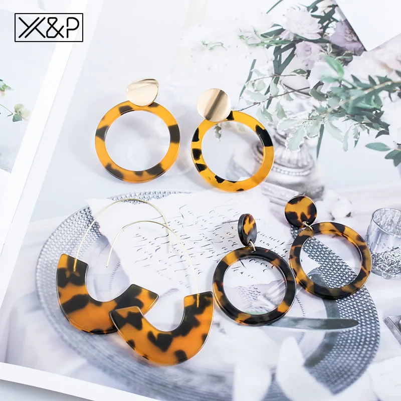 X & P винтажные корейские акриловые Висячие серьги для женщин модные массивные