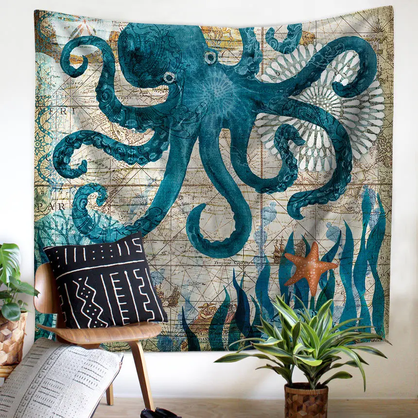 

Zeegle Octopus Turtle Printed Wall Hanging Tapestries Home Decor Beach Towel Yoga MatS Picnic Blanket Table Cloth 200cmx150cm
