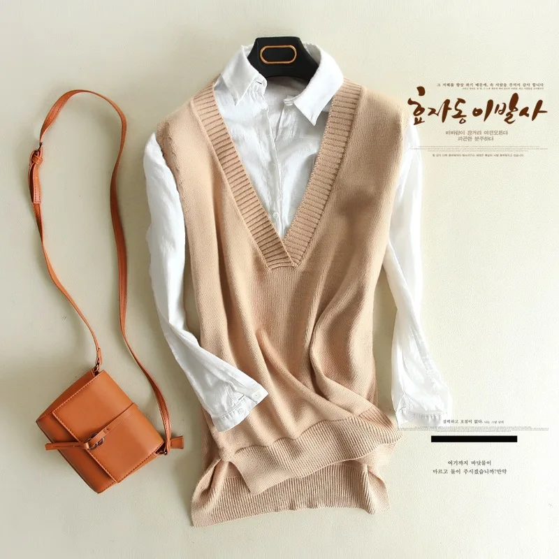 Женский вязаный шерстяной жилет с большим v-образным вырезом и длинным шлейфом