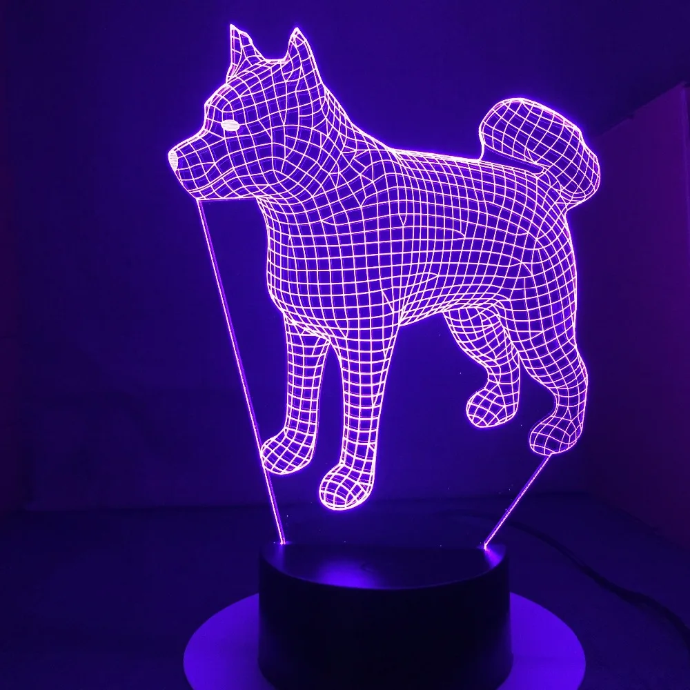 Американская японская Akita Samoyed хаски собака 3d лампа 7 цветов Изменяемая