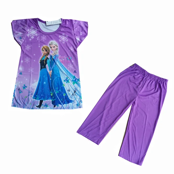 009purple Yilaku Пижамный комплект с рисунком из мультика Обувь для девочек Рубашка с короткими рукавами принцесса печати милые пижамы Пижама для младенцев - Цвет: 009purple